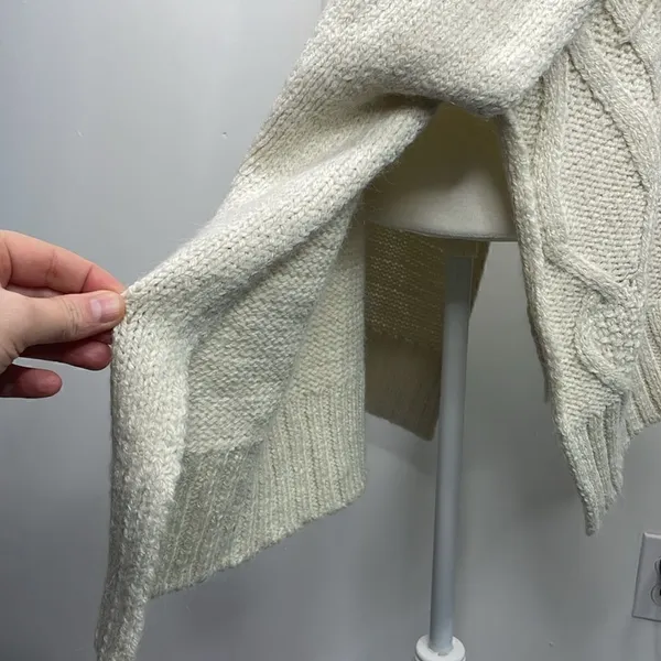 Apt. 9 Honor Roll Knit Cable Fringe Poncho Sweater Ivory Off White - Image 7