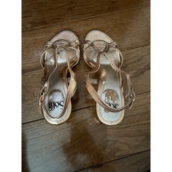 Sofft Rose Gold Metallic Leather Strappy Cork‎ Wedge Sandals Womens 9M - Image 2
