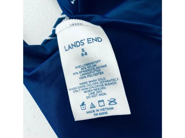 Lands End Swim Bikini Top Tie Straps Reversible Striped Navy Blue Size S - Image 3