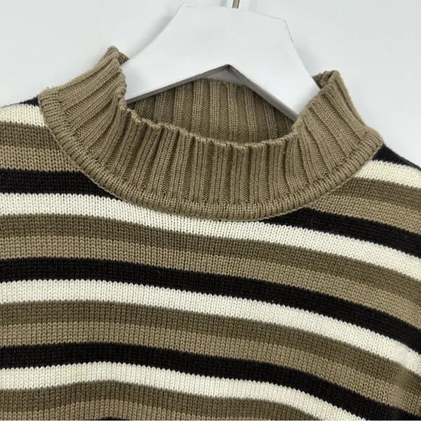 Vintage Y2K Striped Mock Neck Sweater Size Medium Academia Boho Early 2000s - Image 5