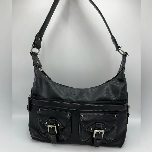 Liz Claiborne vintage Black Textured Shoulder Bag with Adjustable Strap - Image 2