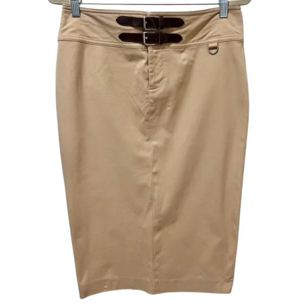 Vintage Lauren Ralph Lauren Khaki Pencil Skirt 6 Double Buckle - Image 2