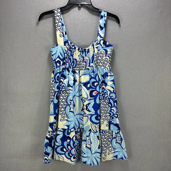 Joy Joy Dress Women's XS Sundress Blue Floral Lightweight Flowy Silky Ruffled - Image 2