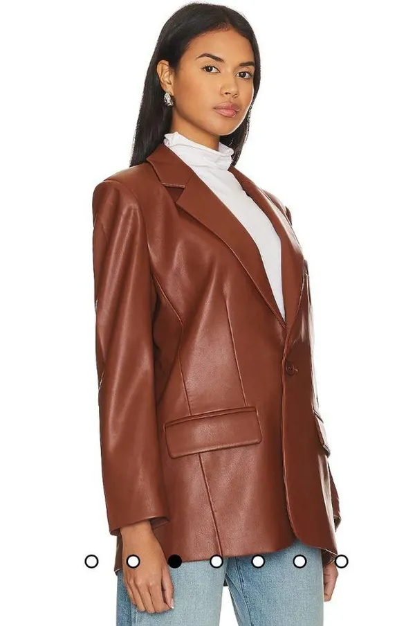 Imaan Faux Leather Blazer in Cognac - Image 5