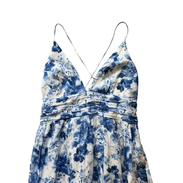 Abercrombie & Fitch Tiered Ruffle Maxi Dress Small White Blue Sundress Tie Back - Image 4