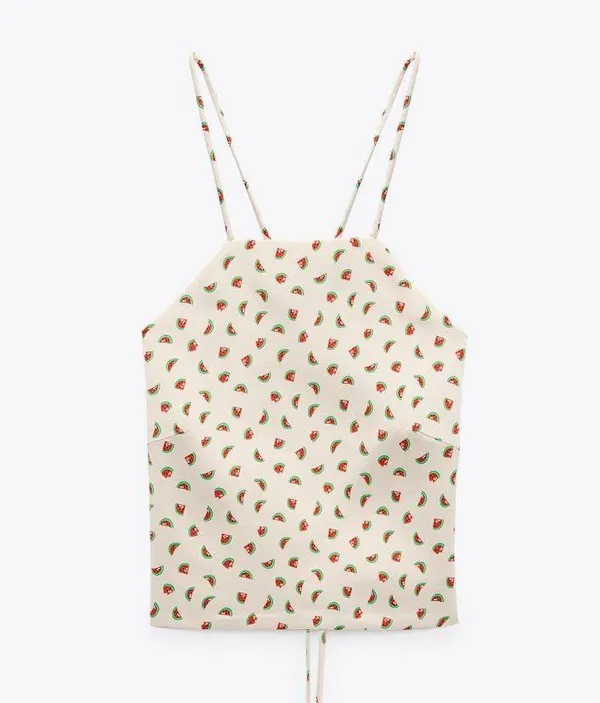 NWT ZARA SATIN EFFECT CROP TOP Bloggers Fav Watermelon Print Tie Back - Image 6
