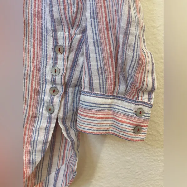 Maeve Anthropologie Breckenridge Striped‎ Polka Dot Button Boho Shirt Size S - Image 8