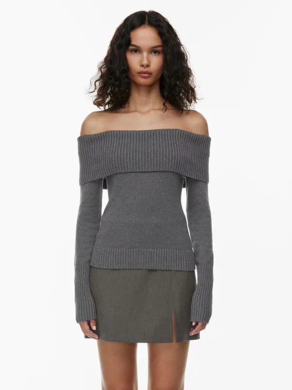 NWOT Aritzia Sunday Best Topaz Off Shoulder Sweater – Heather Chrome – S - Image 2