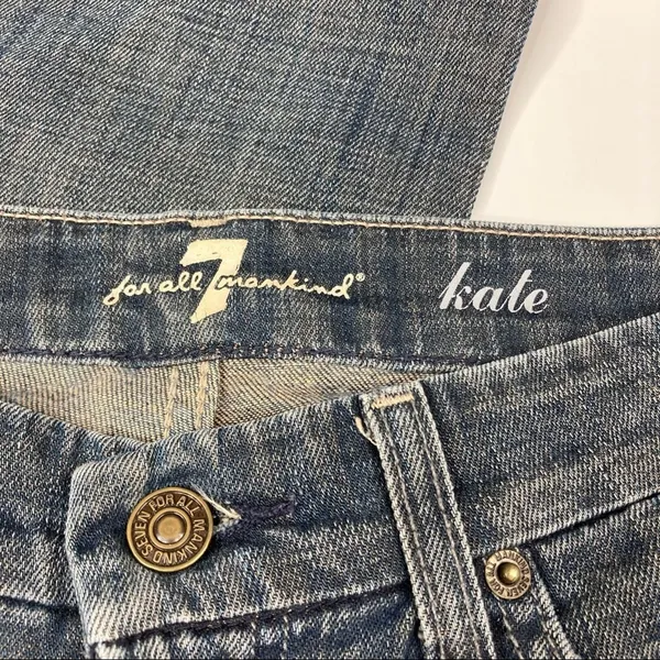 7 for all Mankind Medium Wash Blue Jeans Straight Skinny Embroidered Womens 26 - Image 2