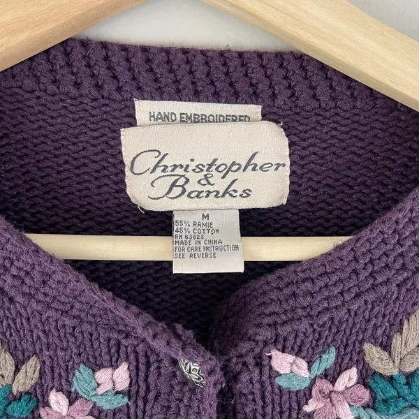 Christopher & Banks Vintage 90’s Purple Hand Embroidered Floral Knit Sweater - Image 5