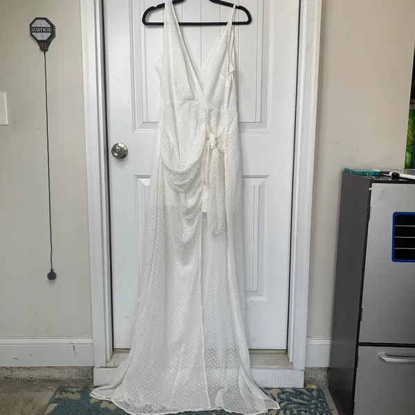 Anthropologie Lioness swiss‎ dot white surplice maxi dress medium bridal wedding - Image 2