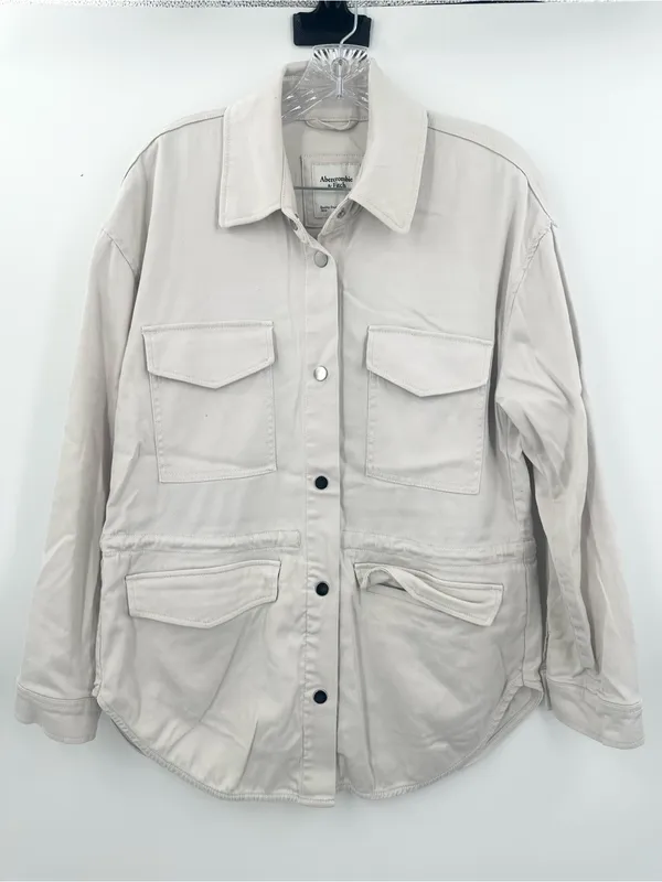 ABERCROMBIE & FITCH Utility Shirt‎ Jacket Shacket Cream Ivory Size Large - Image 2