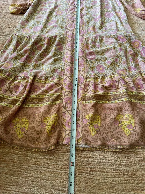 Women’s Boho Floral Maxi Dress Size M Pink Button Front Long Sleeve Rayon - Image 8