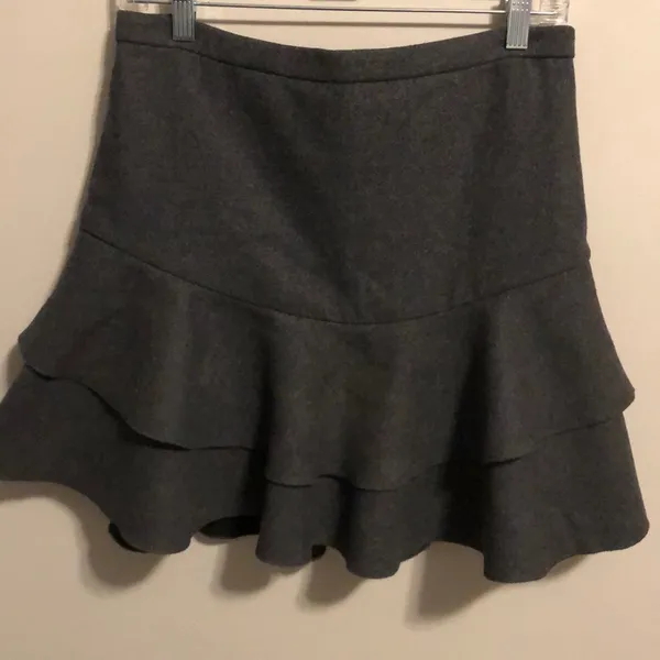 J Crew Mini skirt Wool Ruffle Tiered Size 4 Grey - Image 4