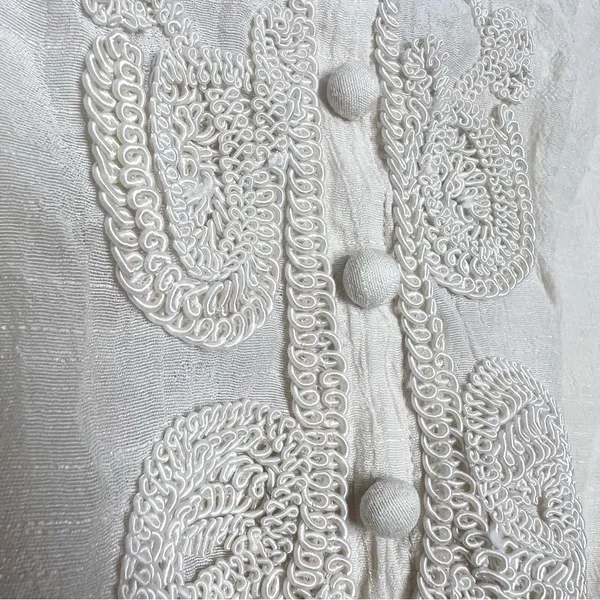 Adiva Cream Embroidered Boho Gauzy Belted Kimono Top Size Medium - Image 4