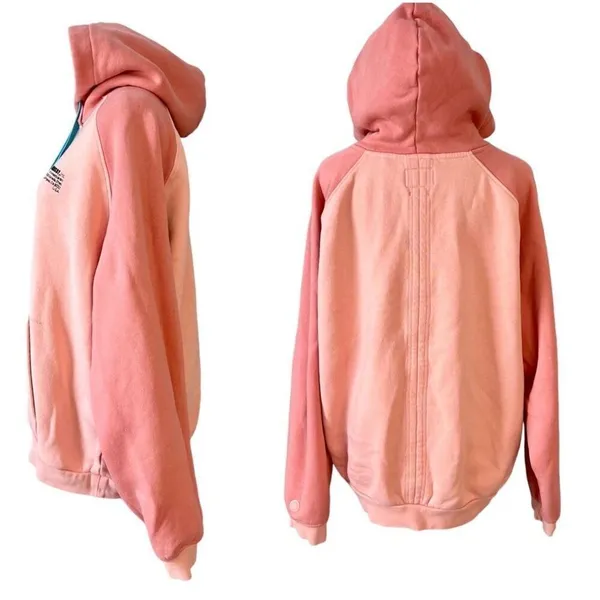 Guess Heavyweight‎ Hooded Sweatshirt Hoodie Unisex Retails $118 Peach Colorblock - Image 2
