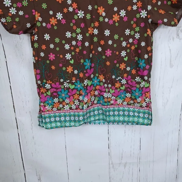 ‼️final must bundle‼️ Dickies Womens Brown Floral Scrub Top Hearts Flowers - Image 5