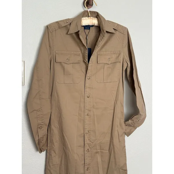 NWT Vintage Ralph Lauren Desert Explorer Maxi Dress Button Up Long Sleeve Tan - Image 2