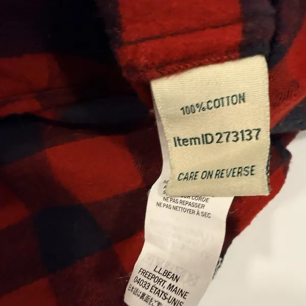 LL Bean Red Buffalo Check Plaid Cotton Flannel Shirt Relaxed Fit Pocket Size XL - Image 9