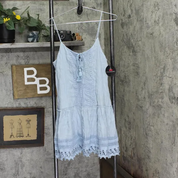 NWT Fishbowl Juniors Crochet-Trim Peasant Slip Dress 0033380780 Blue S - Image 3