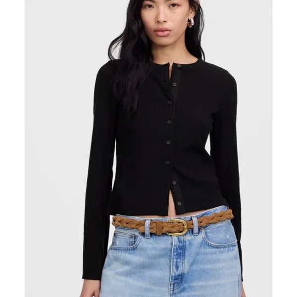 Madewell Flared-Sleeve Cardigan Sweater Black Button Up Crewneck Variegated XS - Image 2