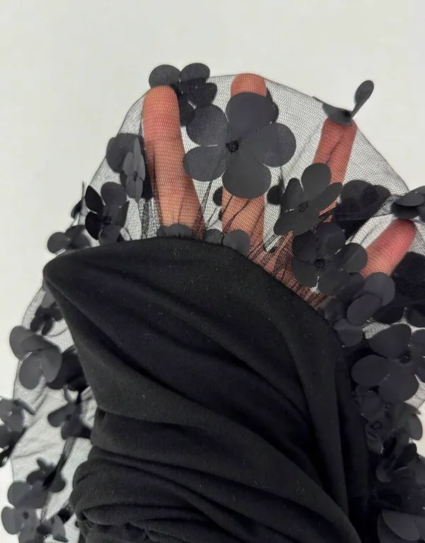 Rafferiza luxury and elegant three-dimensional floral pattern black strapless dress - Image 3