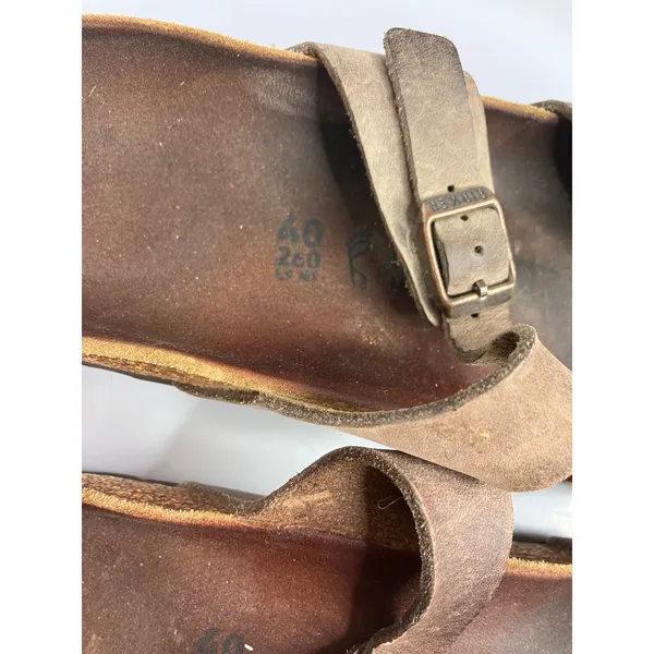 Birkenstock Mayari Sandals Womens 40 Brown Good Oiled Leather Toe Loop Slide - Image 4