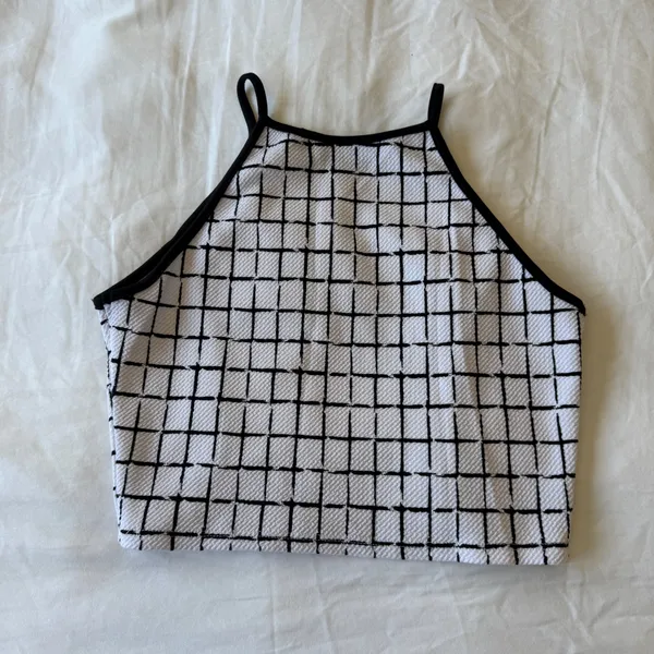 🔥 Y2K Minimalist Grid Print Halter Crop Top | Black & White Aesthetic | Size S 🔥 - Image 4