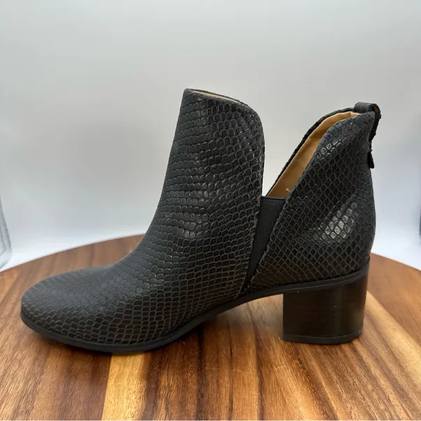 Franco Sarto Reeve Ankle Bootie Black Leather Snakeskin‎ Pull On Boho Women's 5M - Image 6