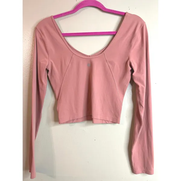 lululemon Align V-Neck Long Sleeve Shirt Pink Savannah Size 10 Nulu Athleisure - Image 6