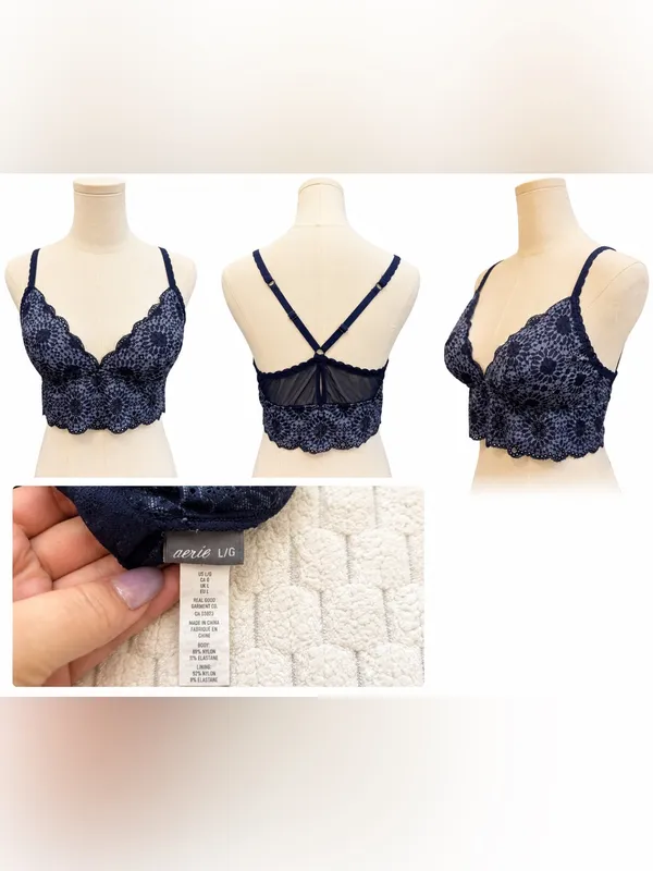 Aerie Navy Blue Lace Longline Bralette Size Large NWT Floral Lace Scalloped - Image 4