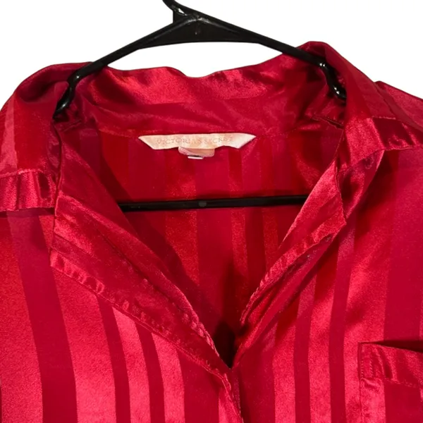 Victoria's Secret Red Striped Button Front Sleepshirt Lounge Pajamas Women Sz M - Image 7