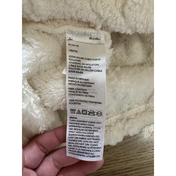 Eddie Bauer Pullover Womens M Ivory Sherpa Fleece Cable Mock Neck Warm Jacket - Image 8