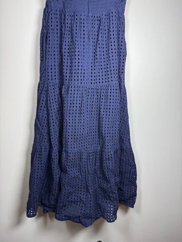 En Saison Tiered Eyelet Ruffle Sleeve Nap Midi Dress Sz XS Navy - Image 10