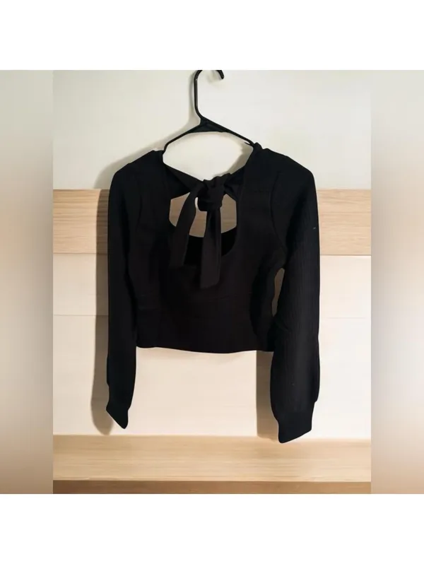 Band of the Free Ribbed Boho Black Top Crop NWT - Image 2