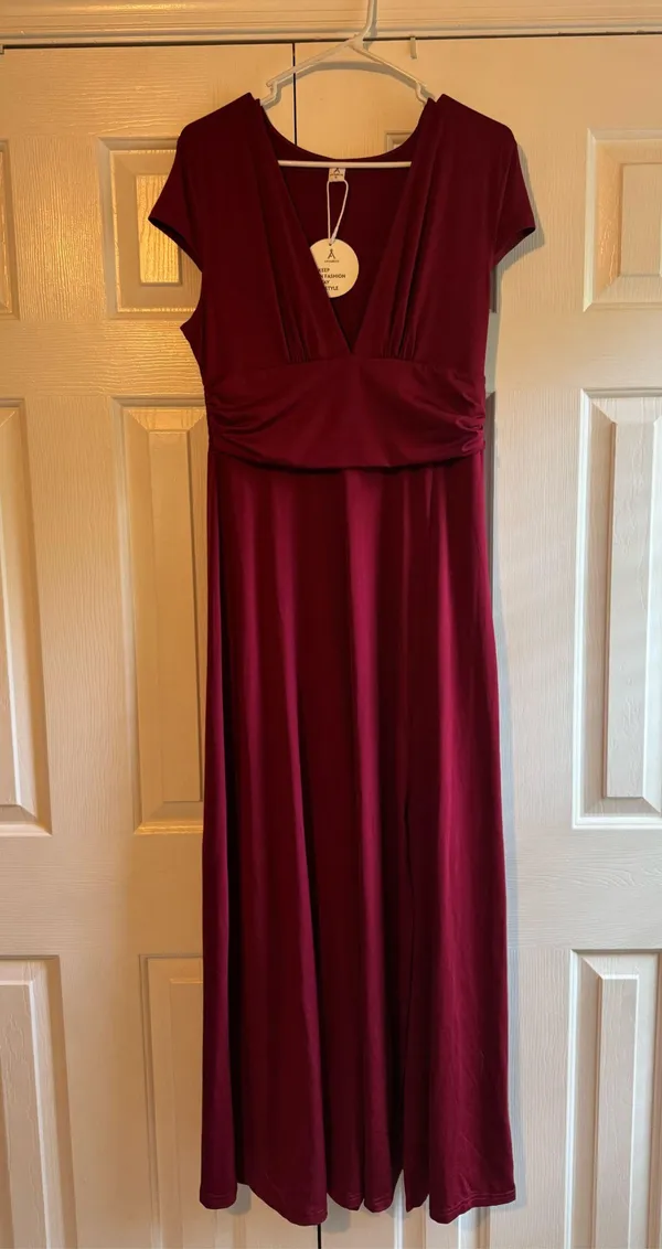 Maroon V-Neck Dress Amazon - Image 4