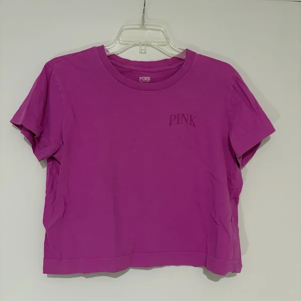 PINK Victoria's Secret Shirt Womens Large Barbie Pink Crop Top Tee Cotton - Image 2