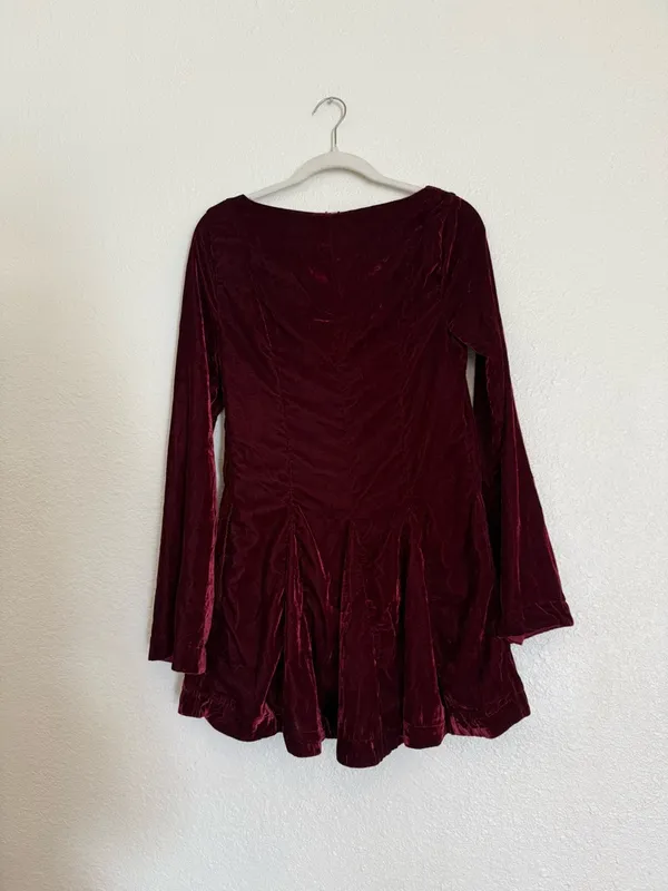 NWT free people Linney V-Neck Tie Front Long Sleeve Velvet Mini Dress - Image 13