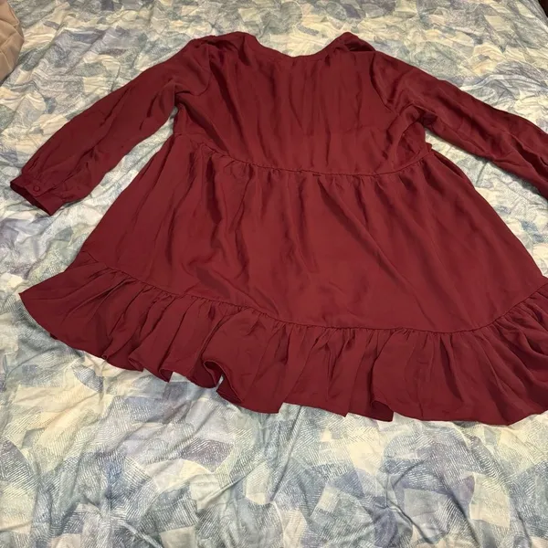 Vince Camuto Long Sleeve Split Neck Tiered Babydoll Dress in Crisp Merlot Sz XXL - Image 8