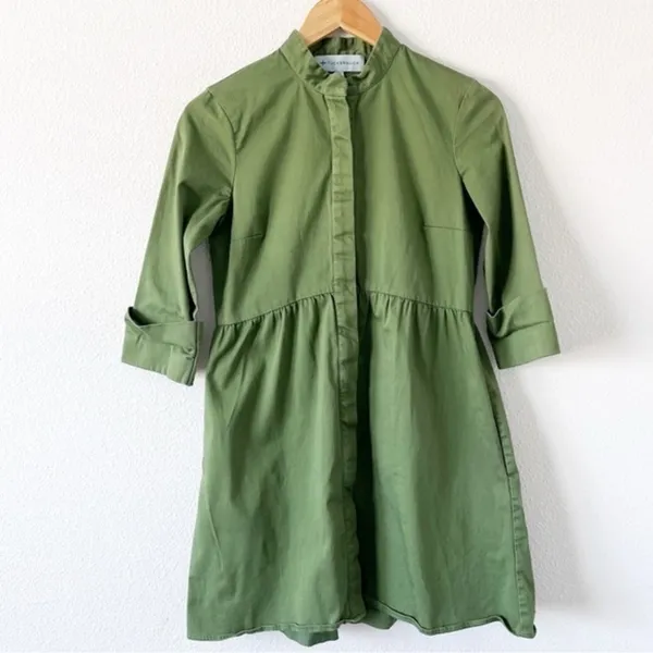Tuckernuck Green Royal Button Front Collared A-Line Casual Chic Mini Shirt Dress - Image 2