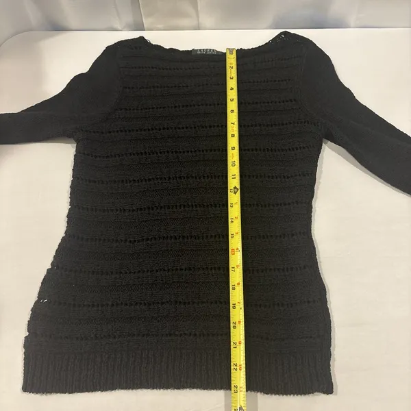 Lauren‎ Ralph Lauren Sweater Medium Cotton Blend Knit Crochet Open Weave Black - Image 9