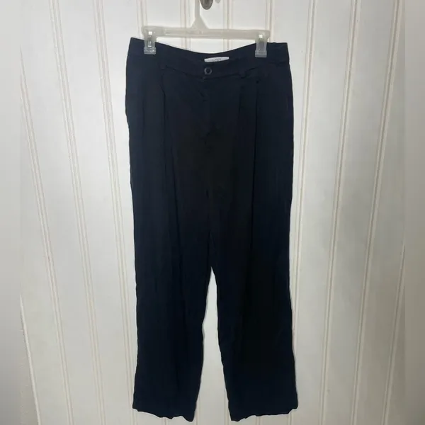 Loft Womens Black Lyocell Pleated Wide Leg Trousers Pants Sz 8 542 - Image 6
