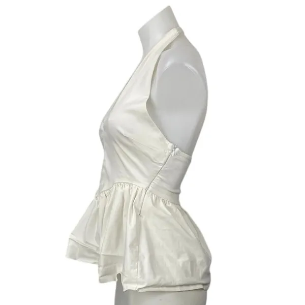 Zara White Halter V Neck Backless Sleeveless Open Back Peplum Blouse Top Size M - Image 3