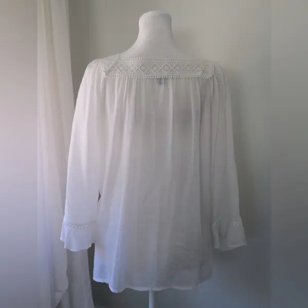 Zac & Rachel Sheer White Embroidered Peasant Blouse - Image 6