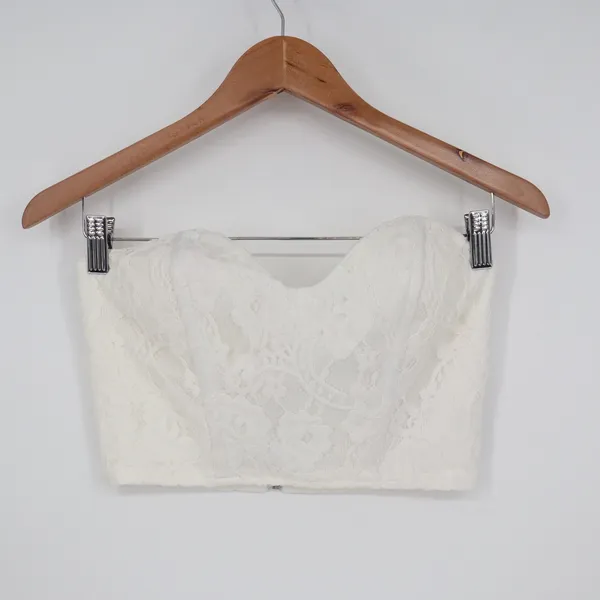 Off White Floral Lace Strapless Bustier Crop Top Sweetheart NWSP20-T7 Small - Image 2