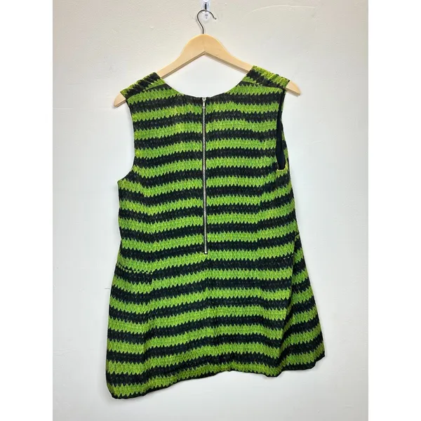 Marni Sleeveless Top Womens 44 Green Black Chevron Silk Blend Made in Italy - Image 2