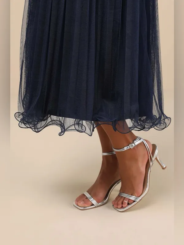 Lulus Exemplary Aura Navy Tulle Surplice Midi Dress Size Large Sleeveless Formal - Image 3
