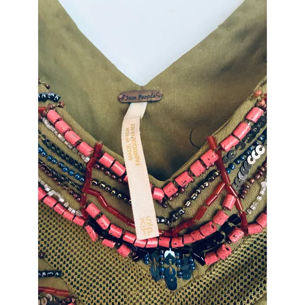 Free People Ancient Mystery Boho Beaded Dress Green XS Festival - Image 7