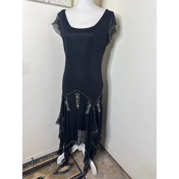 Vintage Y2K Fairy Goth Black Chiffon Beaded Midi Dress - Size 10 R&M Richards - Image 3