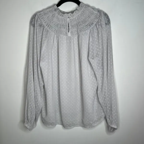 Ann Taylor Light Grey Smock Swiss Dot Top Blouse Size Medium - Image 4